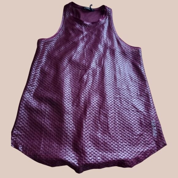 Koral Womens Shiny Sleeveless Racerback & net pattern Top  Burgundy Size Xsmall - Picture 2 of 10